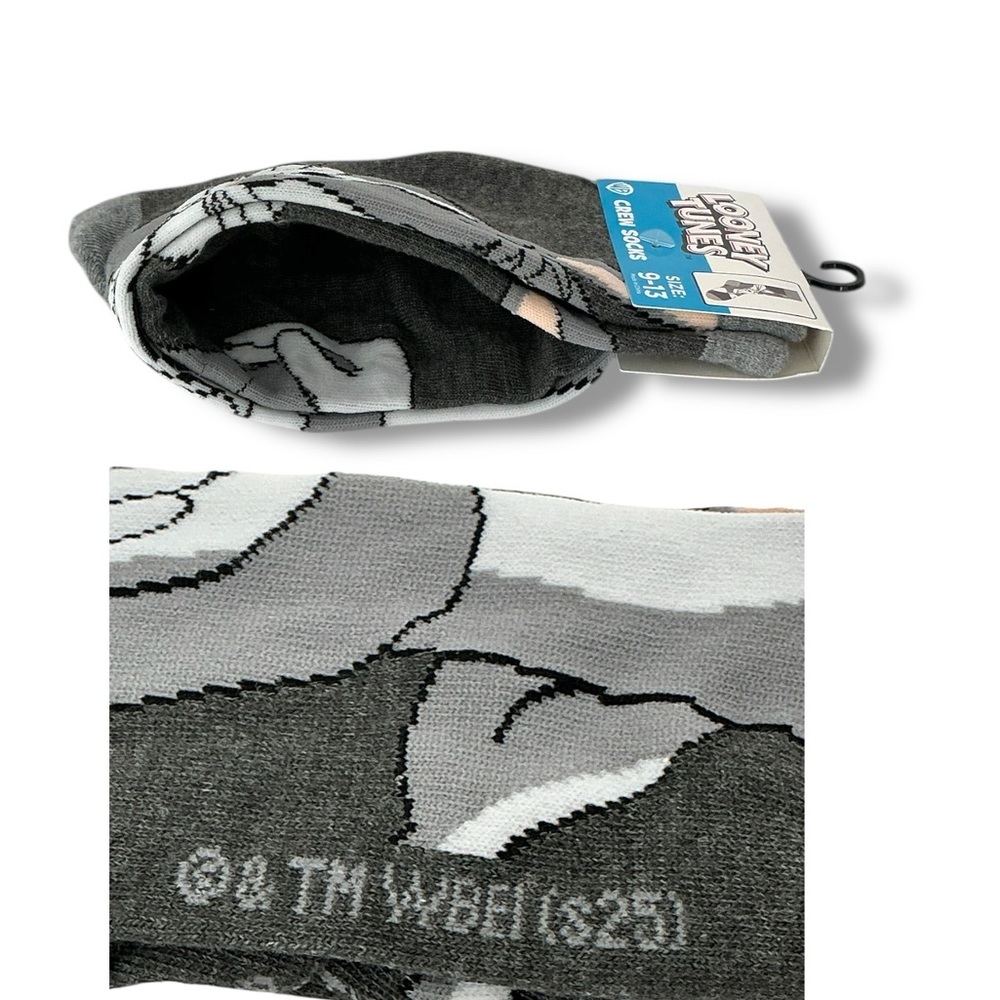 Bugs Bunny Crew Socks Novelty Looney Tunes Gray Unisex Mens One Size 9-13 - Picture 9 of 16